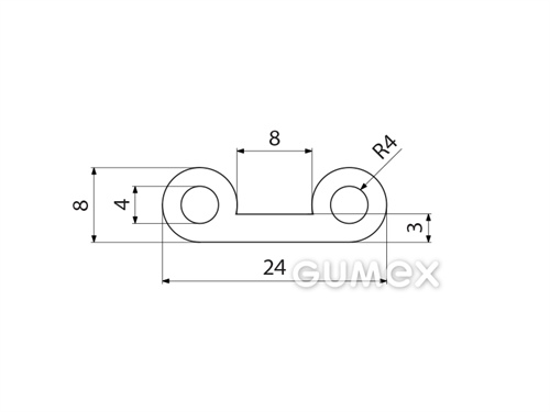 Silikónový profil tvarový s dutinkou, 8x24mm, 60°ShA, -60°C/+180°C, transparentný
